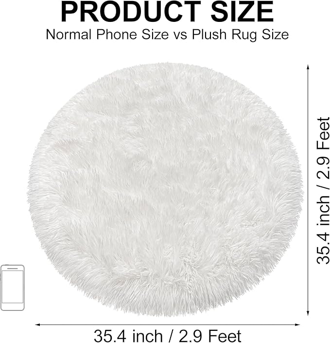 Tie Dye White Round Rugs Small 3x3 ft Fluffy Circle Rug Furry Carpet Shaggy Circular Fuzzy Plush Area Rug for Girls Bedroom Kids Room Living Room Nursery Cute Room Decor Pet mat Doormat