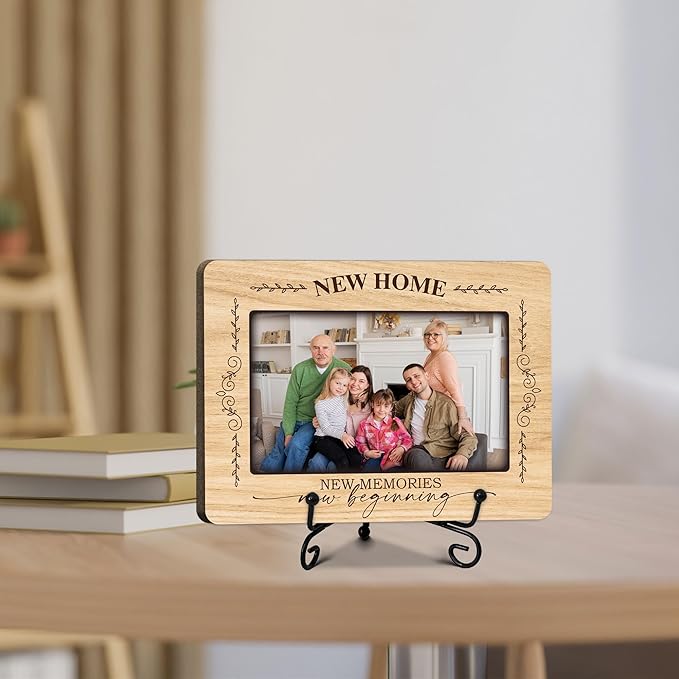 ukebobo House Warming Gifts, New Home Picture Frame, Housewarming Picture Frames, New Home Gift Ideas for Family Couples, Wood Photo Frame with Stand for Desk Decor, 8 x 6 Inches-445