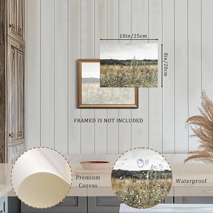 RETRART Vintage Wall Art, Wildflower Field Landscape Oil Painting - Vintage Farm House Decor for Rustic Aesthetic - 8" x 10" Unframed Canvas Prints for Bedroom Living Room Bathroom Wall Decor