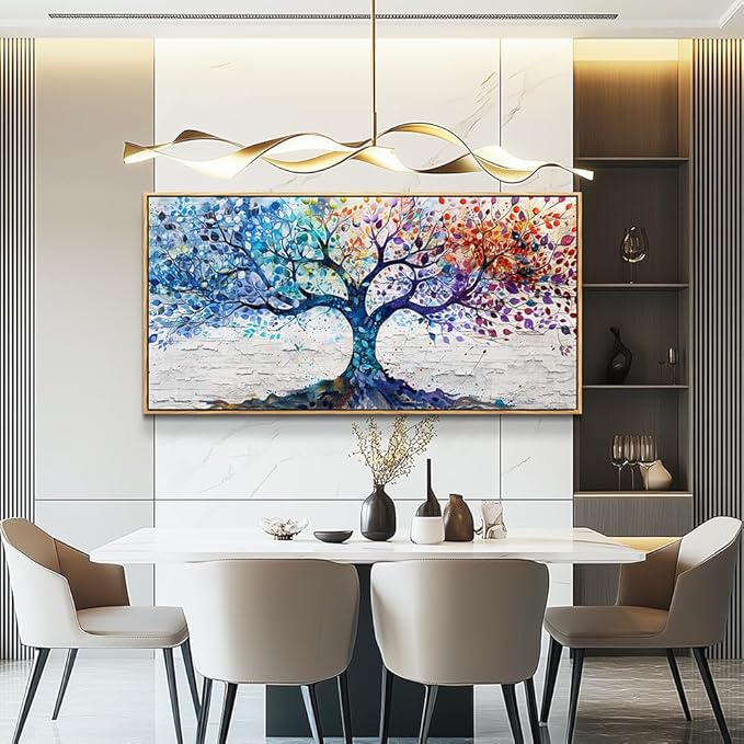 ERQINHUA Large Canvas Wall Decor Art For Bedroom Wall Art For Living Room Wood Framed Modern Restaurant Office Colorful Wall Painting Tree Abstract Pictures Canvas Prints Home Decorations 30x60 In