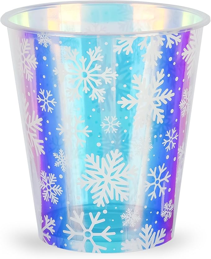 25 Winter Plastic Cups Iridescent Snowflake Party Cups 12oz Frozen Shiny Snowflakes Disposable Drinking Cups for Birthday Wedding New Year Holiday Party Supplies