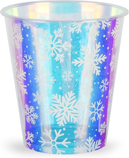 25 Winter Plastic Cups Iridescent Snowflake Party Cups 12oz Frozen Shiny Snowflakes Disposable Drinking Cups for Birthday Wedding New Year Holiday Party Supplies
