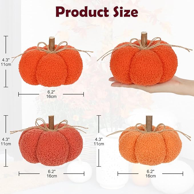 6" Fake Fall Pumpkin Decorations for Home, 3 Pcs Artificial Big Fabric Pumpkins Autumn Decor Faux Pumpkins for Decorating, Fall Wedding Table Centerpiece Mantel Harvest Decor, Halloween, Thanksgiving