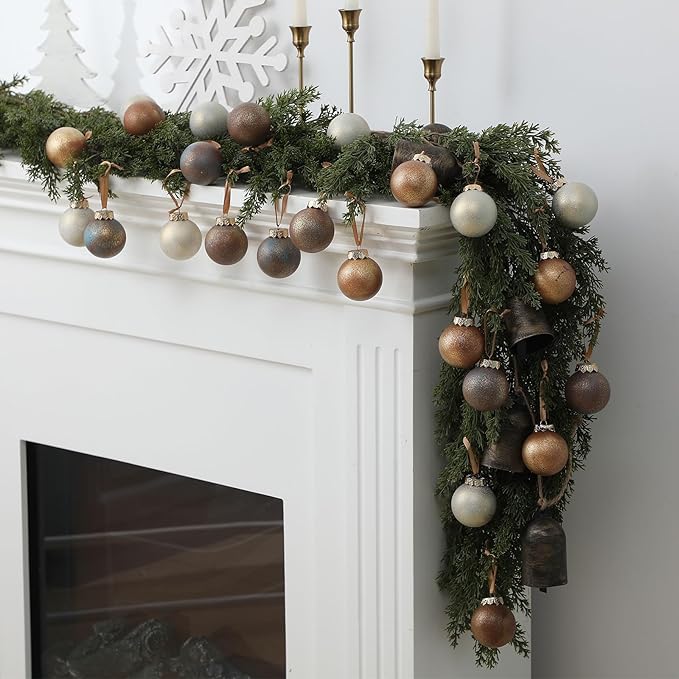 12 Pcs Neutral Textured Christmas Ball Ornaments 2.36'' Vintage Christmas Tree Decor Modern Rustic Brown Ornaments with Loop Shatterproof Hanging Ball for Xmas Farmhouse Decor (Earth Color)
