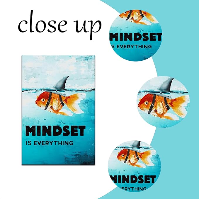 Mindset is Everything Canvas Wall Art Motivational Painting Inspirational Entrepreneur Quotes Picture Poster Print Artwork for Bedroom Office Home Decor Framed Ready to Hang [12''W x 18''H]
