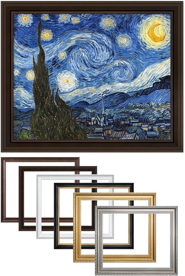DECORARTS - Starry Night - Vincent Van Gogh Giclee Prints w/Antique Brown Frame for Wall Decor. Picture Size: 20x16, Total Size w/Frame: 23x19