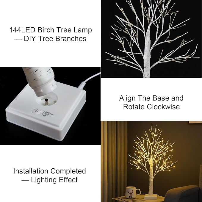 144 LED Birch Tree with LED Lights, DIY Artificial Tree Lamp with Timer, Lighted up Tree Lamp USB/Battery Powered, Fairy Light Spirit for Table Home Wedding Bedroom Christmas (Warm White)