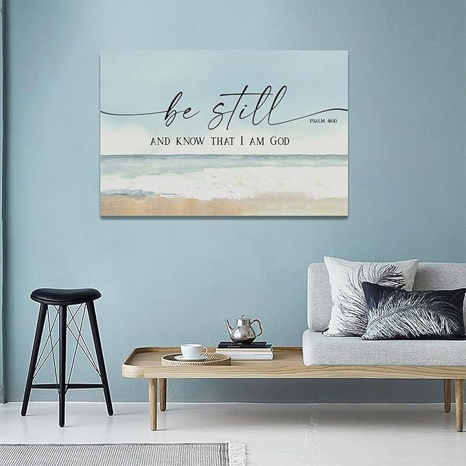Large Christian Wall Art Be Still and Know That I Am God Pictures Wall Decor Bible Verse Psalm Canvas Painting Print Modern Home Decor Artworks Framed for Living Room Bathroom Master Bedroom 24"x16"