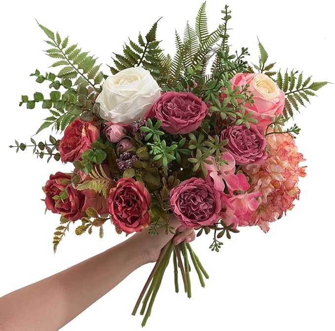 12 Pcs Mixed Eucalyptus Leaves Stems, Faux Branches with 5 Kinds of Leaves for Wedding Bouquet Table Centerpieces - Green