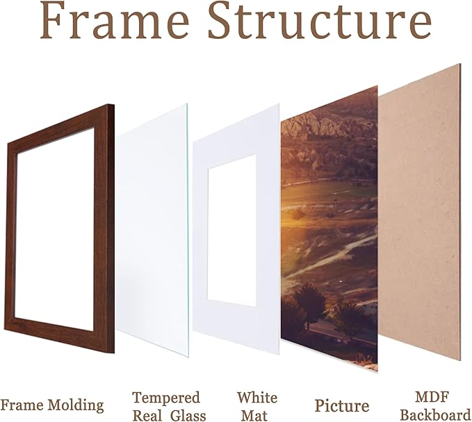 4x6 Picture frame with mat 3.5x5 Wine red frame Set of 4, Modern Style Wood Composite frames Tempered glass Table or wall -horizontal or vertical display picture frame for home decor best gift
