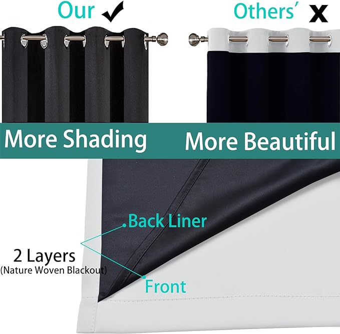 Yakamok 100% Blackout Curtains 96 Inches Long, 2 Thick Layers Heat and Full Light Blocking Soft Thermal Insulated Drapes for Bedroom(52" Wide Each Panel, Greyish White, 2 Panels)