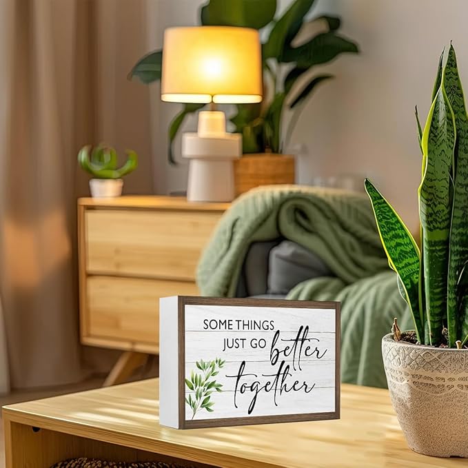 Some Things Just Go Better Together Inspirational Wooden Box Sign Decor,Motivational Family Saying Wood Block Plaque Sign for Home Farmhouse Office Living Room Bedroom Shelf Desk Table Wall Decor