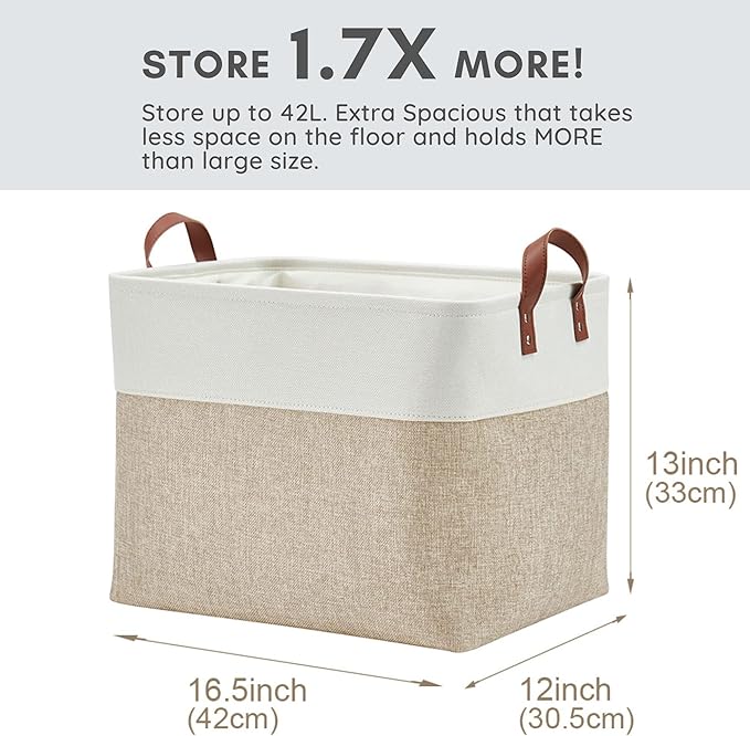 DECOMOMO Fabric Storage Basket Large Closet Storage Bins for Toys Nursery & Laundry Storage (Beige & White, XXL - 3 Pack)