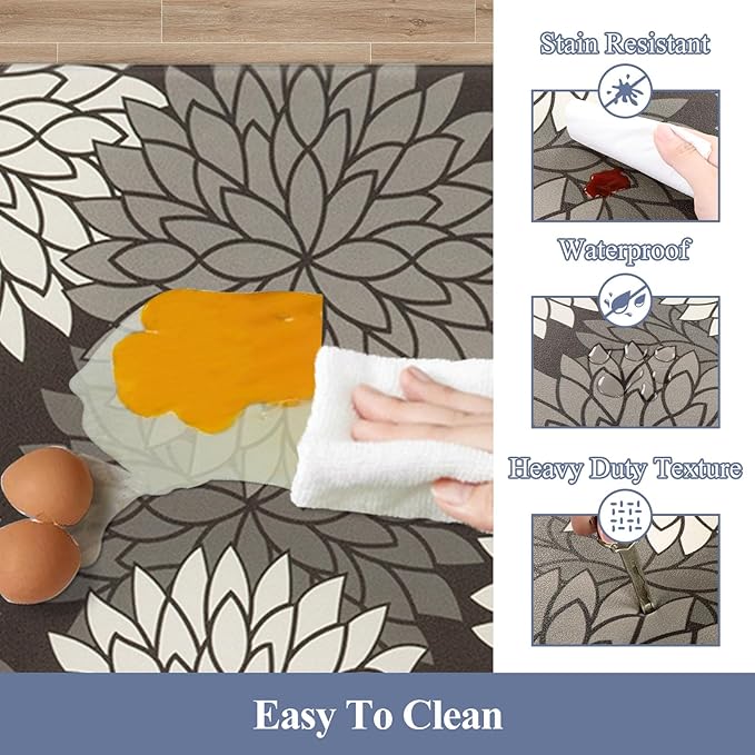 HEBE Anti Fatigue Kitchen Rug Sets 2 Piece Non Slip Kitchen Mats for Floor Cushioned Kitchen Rugs and Mats Waterproof Comfort Standing Mat Runner for Kitchen,Home Office,Sink,Laundry