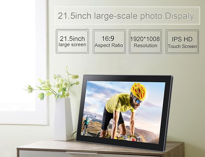 Frameo Digital Picture Frame with 1080P IPS Touch Screen HD Disply,21.5 Inch Large Digital Photo Frame, 32GB WiFi Frame with Swivel Mount,Send Photos Instantly from Anywhere with via App