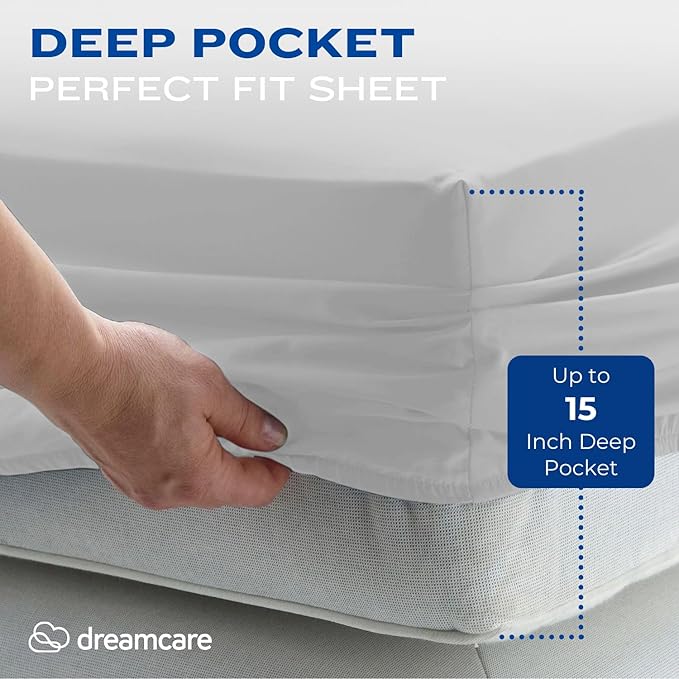 DREAMCARE Twin XL Sheet Sets - Cooling Bed Sheets - 4pcs Set - up to 15" Deep Pocket Twin XL Sheets - XL Twin Sheet Set – Soft & Long Lasting 100% Fine Brushed Polyester with Side Pocket - Light Gray