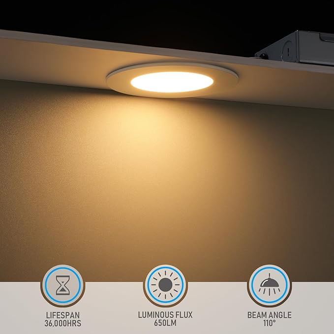 TORCHSTAR Basic Series 12-Pack 4 Inch Ultra-Thin LED Recessed Lighting with Junction Box, Aluminum, 2700K Soft White, 5%-100% Dimmable Slim Recessed Downlight, 10W 650LM, ETL and Energy Star