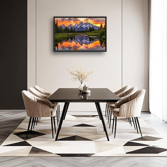 Large Mountain Lake Wall Art for Living Room, Forest Tree Canvas Wall Decor, Sunset Pictures Framed Painting, Natural Landscape Artwork for Bedroom Office 36L'' × 24W''