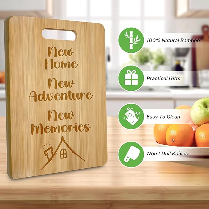 Personalized Cutting Board, Engraved Bamboo Cutting Board for Housewarming 12.2"L x 8.7"W x 0.4"Th, House Warming Gifts New Home, New House Gift Ideas,New Home New Adventure New Memories