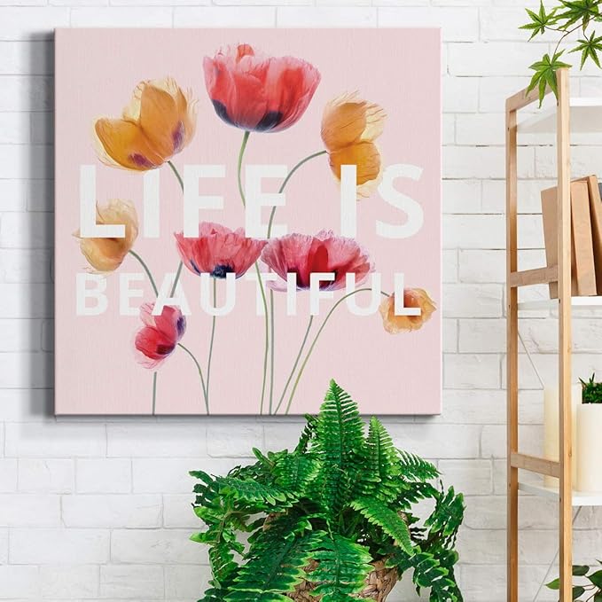 Wexford Home Square Premium Gallery Wrapped Canvas Flower Multicolor Wall Art Abstract Floral Romance Modern Pictures Print for Home Office, Ready to Hang