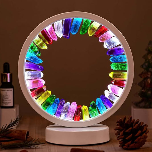 Runyansghi Chroma Electroplated Single Point Night Lamp 8.6" Healing Crystal Bedside Lamp USB Port 3 Colours Dimming Mode Bedroom Lamp Suitable Night Light Office Home Decor Ideal Gift