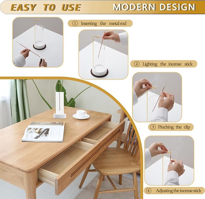 Incense Holder, Ceramic Incense Holder for Sticks with Glass Ash Catcher,Incense Burner for Meditation Yoga Spa Room Decor