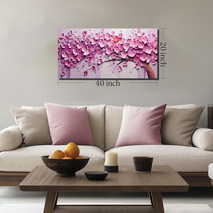Zoyotago Pink Tree of Life Wall Art for Living Room Flower Picture for Bedroom Office Girls' Room Decor Modern Artwork Canvas Prints 20"x40"