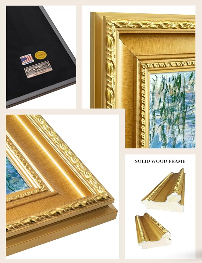 DECORARTS - Claude Monet Water Lilies 1916-1919 Giclee Print with Gold Solid Wood Frame, Impressionist Large Framed Wall Art, Ready to Hang, Framed Size28.75x24.75, Made in USA