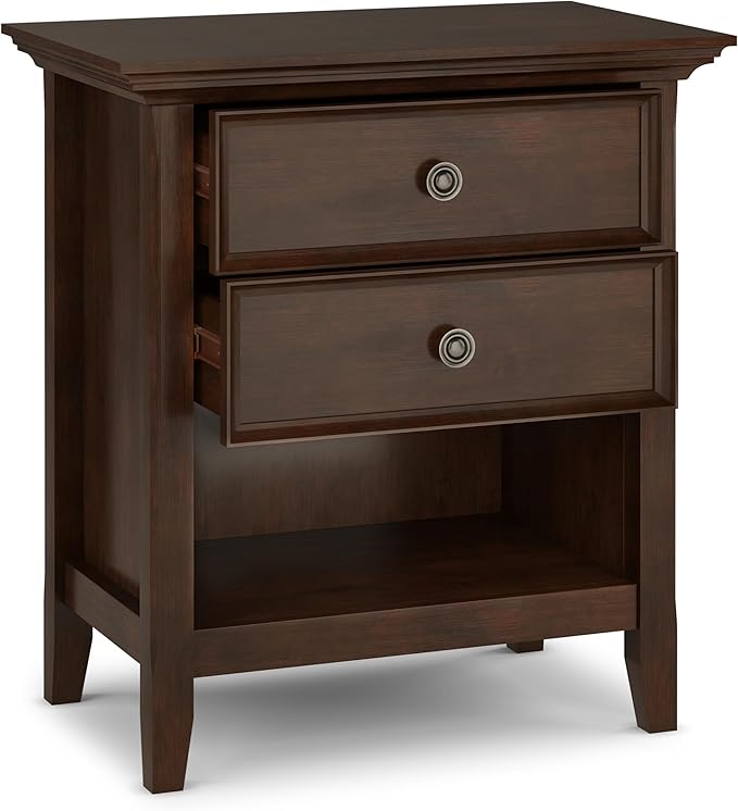 SIMPLIHOME Amherst Solid Wood 24 Inch Wide Traditional Bedside Nightstand Table in Russet Brown, for The Living Room and Bedroom