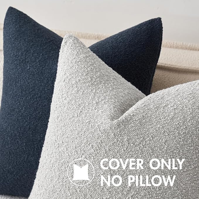 MIULEE 20x20 Inch Decorative Pillow Covers for Couch Bed Set of 2 Textured Boucle Neutral Throw Pillows Light Grey Accent Solid Cushion Pillowcase Cozy Soft Sofa Livingroom Home Decor