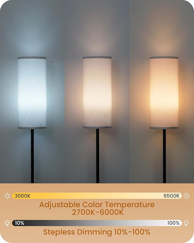 Dimmable Floor Lamp for Living Room with Remote and Foot Switch, Corner Floor Lamp, Modern Standing Tall Lamp, 10W 900LM LED Bulb Included, 3000K-6500K, Linen Shade, Weighted, FCC Listed CW06LD05W1