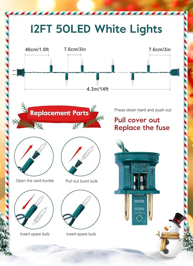 4Pack Christmas String Lights 50 Count 12 Feet Incandescent Bulb Mini Lights for Indoor Xmas Tree Garland Birthday Wedding Party Festival Decoration, Green Wire