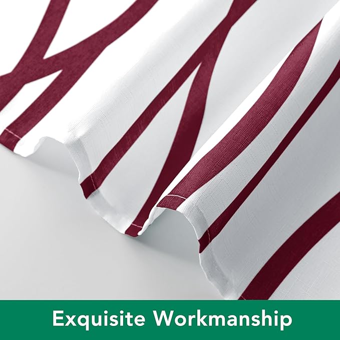 Biscaynebay Extra Long Textured Fabric Shower Curtain 72 W x 84 L, Burgundy Printed Striped Linen Modern Hotel Luxury Quality Cloth Bathroom Curtains Machine Washable