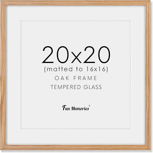 20x20 Picture Frame, Solid Oak Wood 20 by 20 Frame, Square Picture Frame 20 x 20 with mat for 16 x 16, 20x20 Wood Frame for Home Decor, 20 x 20 Poster Frame, Tempered Glass, Natural Oak Color, 1 Pack