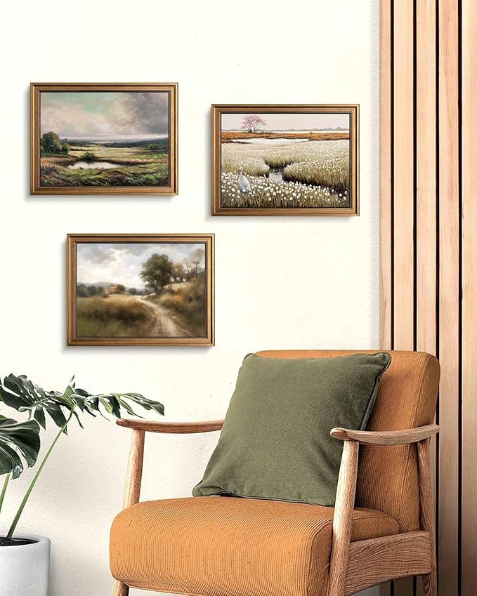 Framed Vintage Wall Art Classical French Landscape Painting Wildflowers Field Canvas Wall Art Print Kitchen Living Room Wall Decor (Flower Field, 20L x 16W)