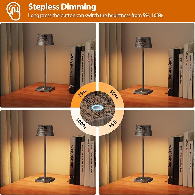 2Pack Cordless Table Lamps Rechargeable,Battery 6000mAh LED Portable Lights for Outdoor/Patio/Restaurant/Indoor Desk Lamp - IP54 Waterproof 3 Colors Stepless Dimming (2pack Walnut)