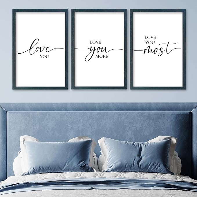 SRSZHIYUE Love Theme Sign I Love You More Most Wall Decor 16"×11" Prints Set of 3 Framed Wood Romantic Couples Modern Above Over Bed for Master Bedroom Simple Hanging Decoration (Black)