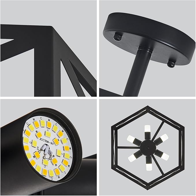 Modern Semi Flush Mount Ceiling Light with Remote Control,19.7" 6-Light Hexagon Flush Mount Ceiling Lights for Dining Room Light Fixture,Farmhouse Kitchen Island Lighting Fixtures for Hallway