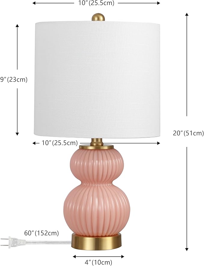 JONATHAN Y JYL1099B Daphne 20" Contemporary Transitional Metal/Glass Ribbed Gourd LED Table Lamp Bedroom, Living Room, Office, Dining Room, Pink/Brass Gold