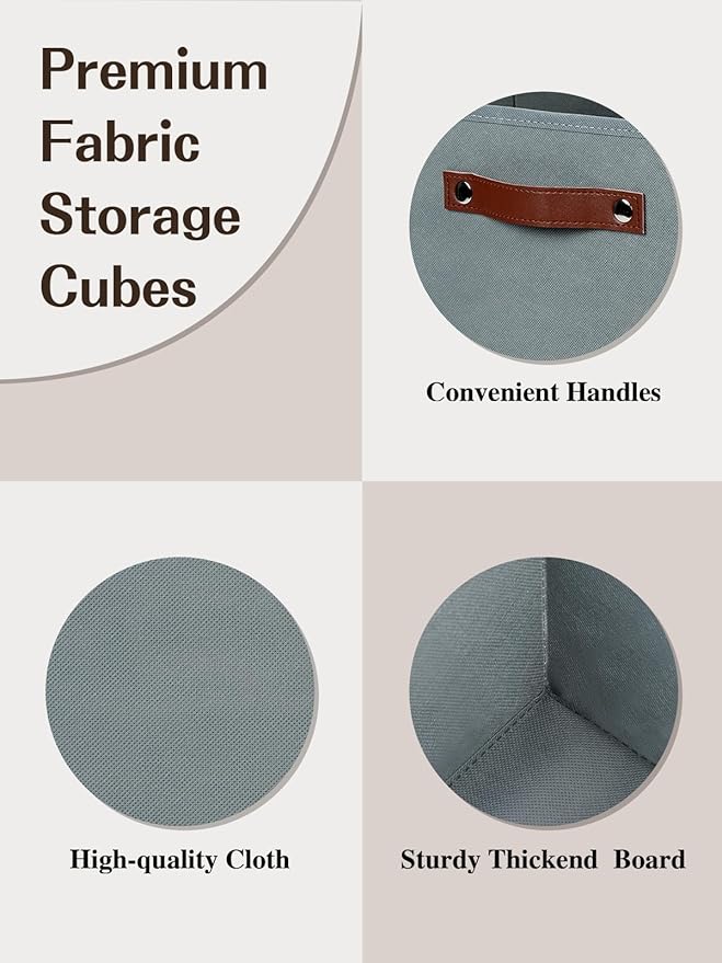 Temary 11x11 Storage Cubes Fabric Cube Storage Bins with Handles Clothes Storage Boxes Baskets for Organizing Home, Shelf, Closet (Grey, 11 x 11 x 11)