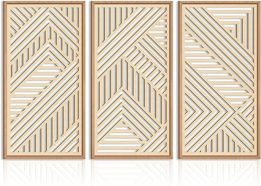 IARTTOP 3 Pieces Wood Boho Wall Art Framed Mid century Modern Wooden Wall Decor Large Minimalist Geometric Line Decor for Living Room Bedroom Office-16 x32