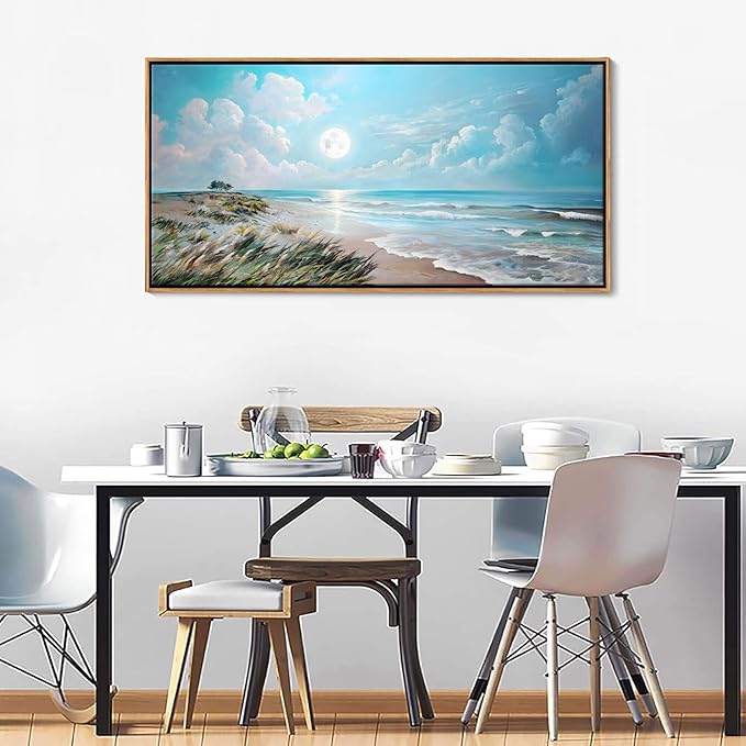 YCPRIMER Large Beach Wall Art,Coast Canvas Wall Decor Blue Ocean Pictures,Framed Artwork paintings for Living Bedroom Bathroom Decoration Ready to Hang Size 29×58Inch