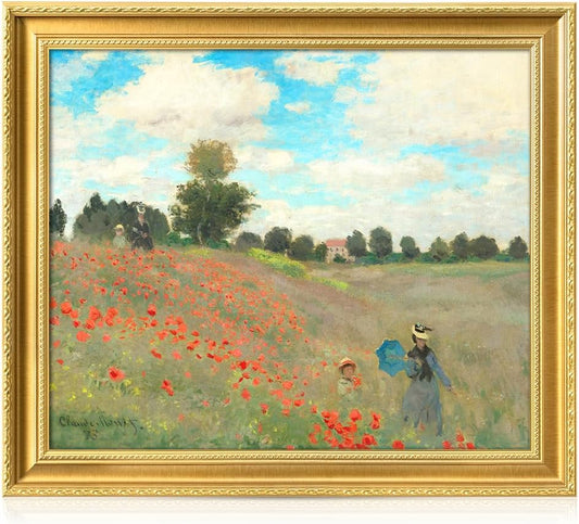 DECORARTS - Claude Monet Poppies At Argenteuil Giclee Print with Gold Solid Wood Frame, Impressionist Large Framed Wall Art, Ready to Hang, Framed Size28.75x24.75, Made in USA