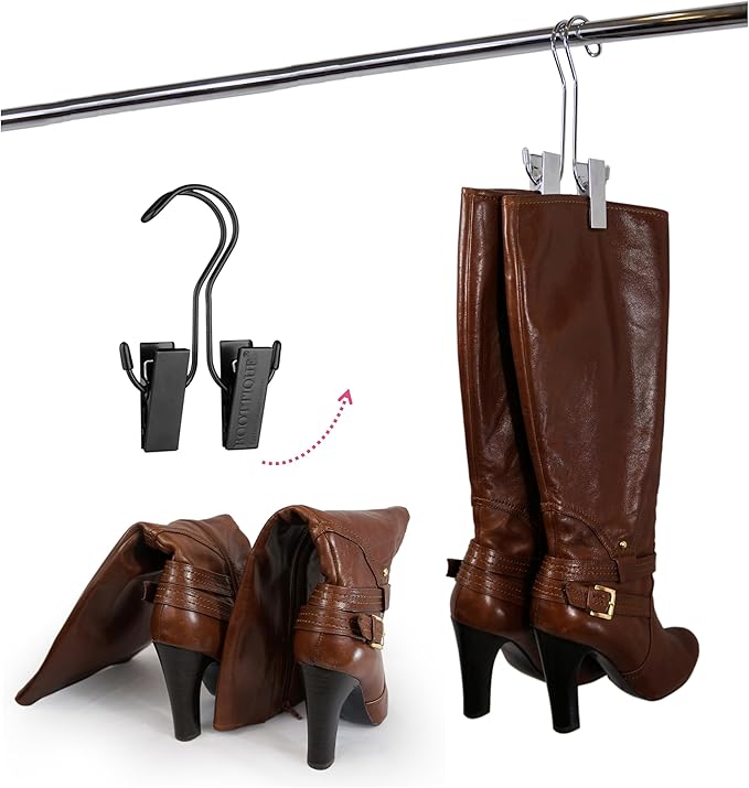 The Original Boot Hanger - Shoe Storage Space Saver (Set of 3); Boot Hanger, Boot Holder, Boot Clips, Boot Storage (3 Black Boot Hangers))