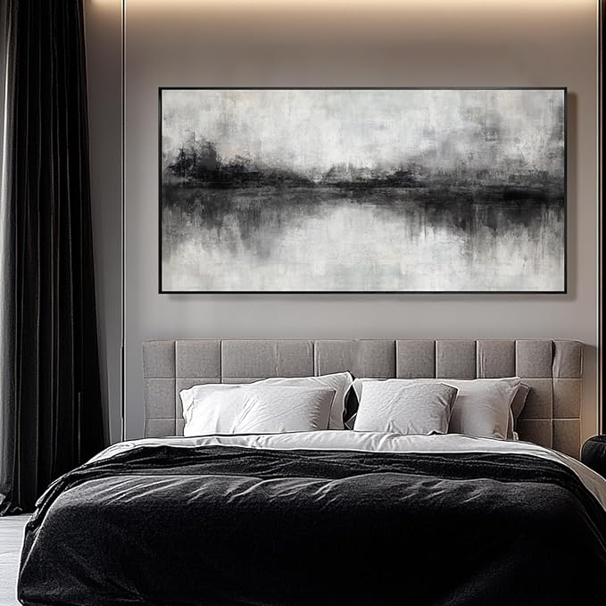 Black Art Wall Decor for Office Framed Abstract Canvas Prints 24"x48" Wall Art Dining Room Modern Bedroom Pictures Wall Decor