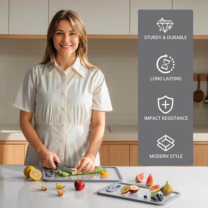 Tempered Glass Cutting Board for Kitchen Counter, Chopping Board with Non-Slip Edges, non toxic cutting board Set dishwasher safe, Heat & Shatter Resistant (Gray 15"×11")