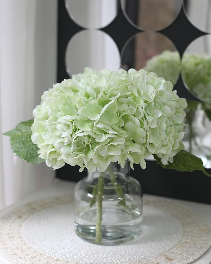 Real Touch Artificial Flowers Hydrangea in Vase for Home Decoration,Artificial Hydrangeas Centerpieces for Tables, Lifelike Fake Hydrangea in Vase for Bathroom, Office and Water Bar