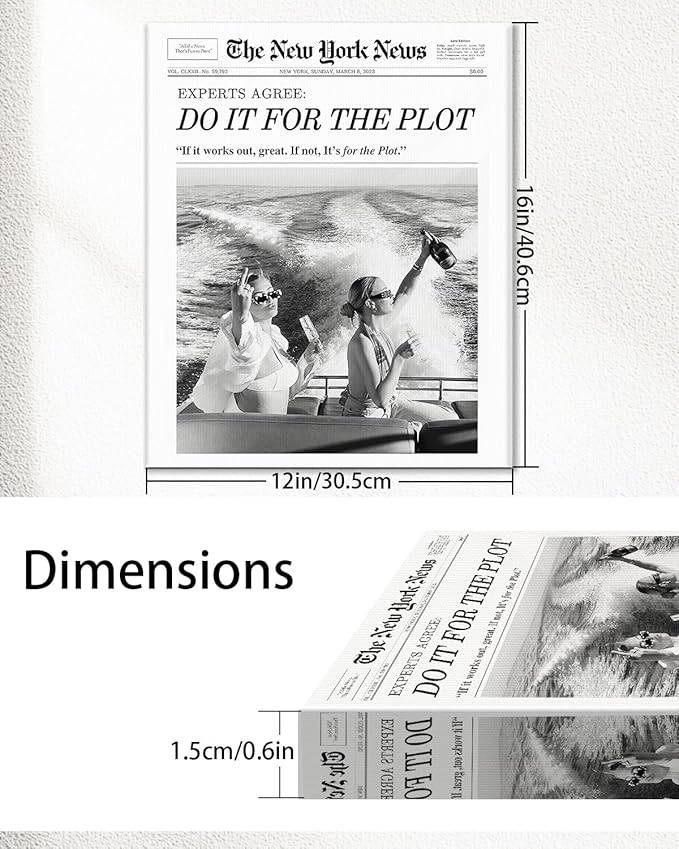Trendy Newspaper Style Wall Art 12x16 Vintage Do It For The Plot Canvas Prints Decor Waterproof Fade-Resistant Black and White Wall Art for Apartment Bathroom Funny Retro Wall Decor for Bedroom