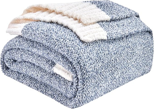 CozeCube Melange Blanket, Ultra Soft Blue and White Throw Blanket, Warm Cozy Knit Fuzzy Plush Reversible Throw for Couch Bed Sofa, 60"x80"