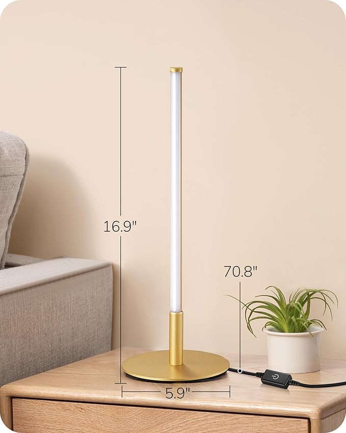 EDISHINE Upgraded LED Table Lamp Set of 2, Stepless Dimmable Bedside Lamps with Metal Finish & 3 Color Temperature, 6W Modern Desk Lamps, Gold Nightstand Lamp for Bedroom, Living Room, Corner, Gift